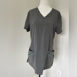 Scrub Kulture Medium Grey & Teal Accent Scrub Top - Size Medium